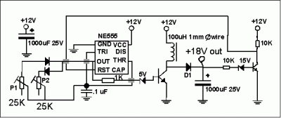 12V to 18V step-up DC converter by IC 555