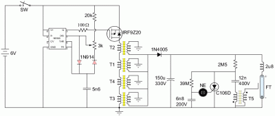 3-6V Xenon Strobe Light by IC 555 and IRF9Z20