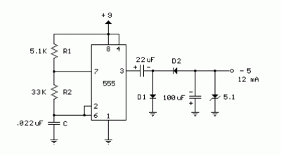 Generating -5 Volts From a 9 Volt Battery With IC 555