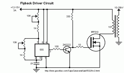 Efficient flyback driver circuit by IC 555 + IRF510