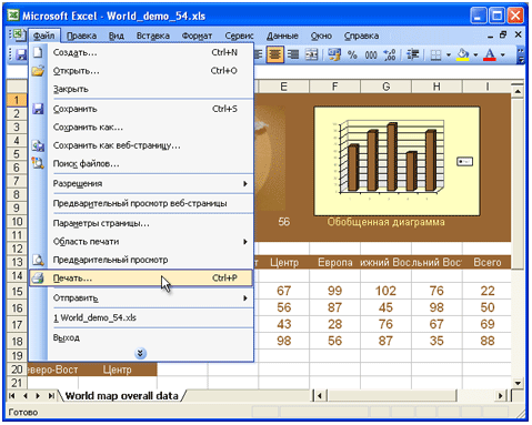 Откройте XLS-файл в программе Microsoft Excel и нажмите Файл->Печать... в меню приложения.